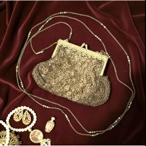 Christiana Vintage Beaded Evening Bag • Gold/Bronze Art Deco Crossbody Clutch